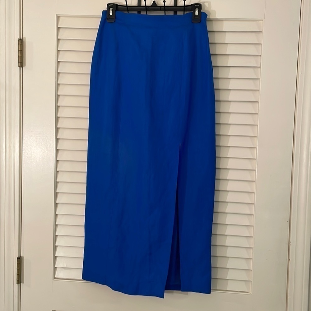 Ralph Lauren Royal Blue Cotton Blend Front Left Slit Maxi Skirt